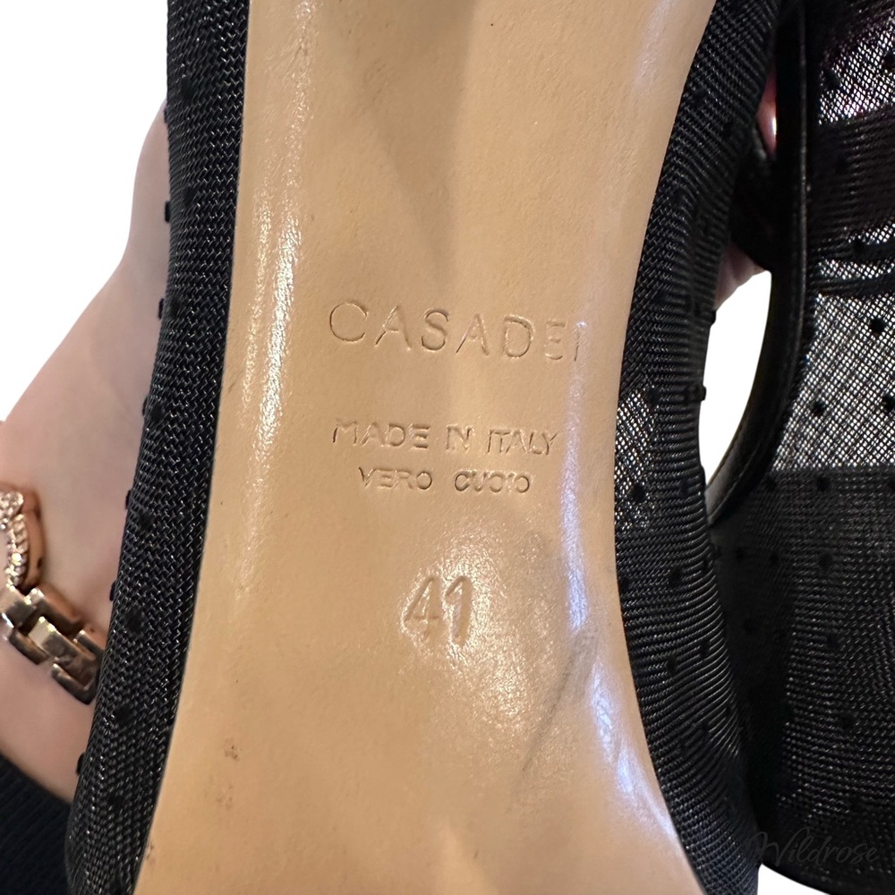 Casadei Black “Blade” Flocked Polka Dot Mesh Mary Jane Heels – SZ 41, US 9.5 - Picture 14 of 15